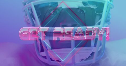 Neon Overlay on Focused American Football Player in Futuristic Setting