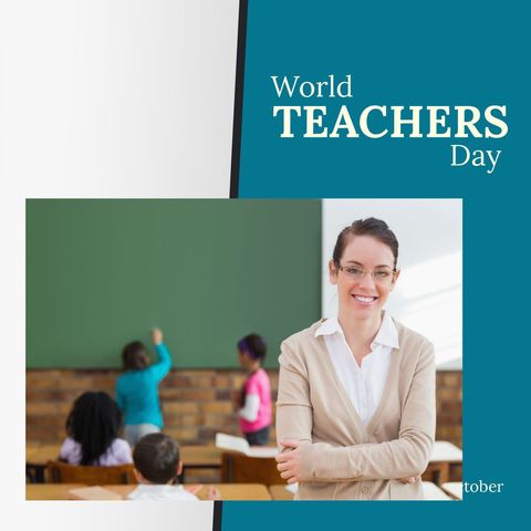 World Teachers Day Celebration with Diverse Educator and Students - Download Free Stock Templates Pikwizard.com