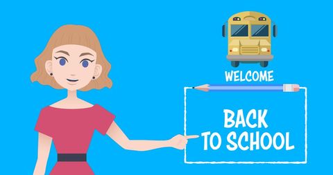 Teacher Inviting Welcome to School with Bus and Pencil - Download Free Stock Images Pikwizard.com