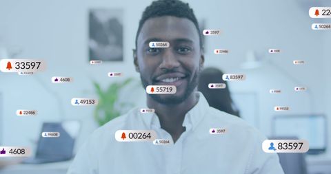 Diverse business professionals engaging with social media elements
