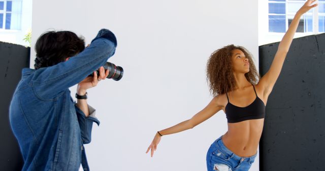 Photographer Capturing Dancer in Studio Setting - Download Free Stock Images Pikwizard.com