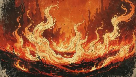 Dynamic swirling hell fire in abstract inferno composition