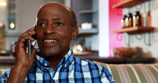 Senior African American Man Talking on Phone at Home - Download Free Stock Images Pikwizard.com