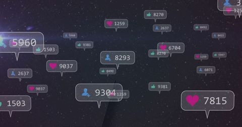 Social Media Interaction Icons Floating in Futuristic Digital Space