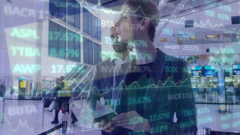 Global Business Professionals Analyzing Financial Data at Airport