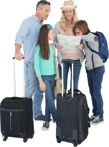 Happy Family Planning Holiday with Luggage Transparent Background