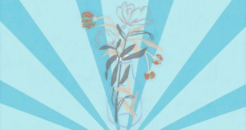 Stylized Flowers in Glass Jar With Blue Radial Background