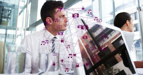 Global Network Technology Connecting Business Professionals in Modern Office