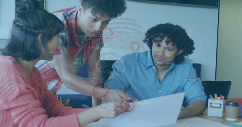 Collaborative Team Meeting with Digital Interface Overlay