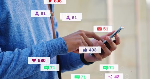 Person Using Smartphone with Social Media Interaction Icons - Download Free Stock Images Pikwizard.com