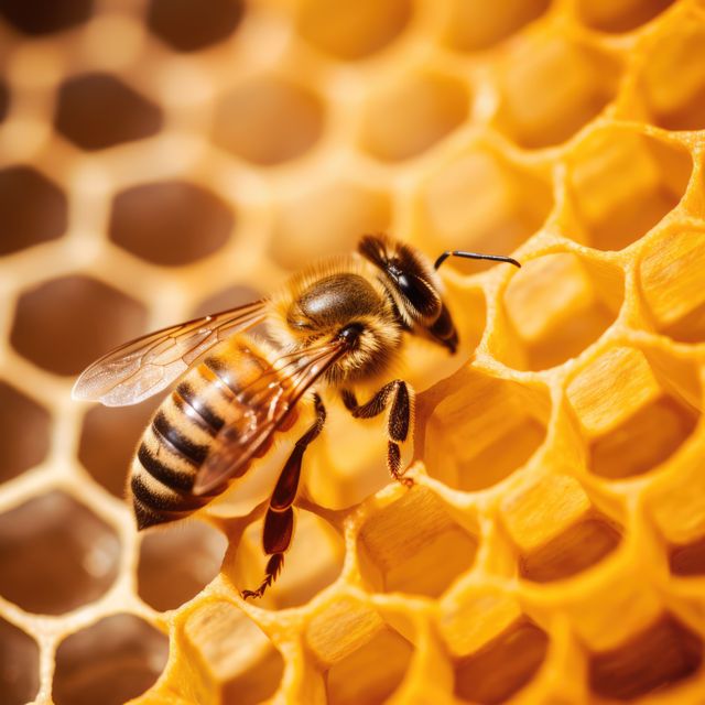 Close up of bee on honeycomb created using generative ai technology - Download Free Stock Photos Pikwizard.com