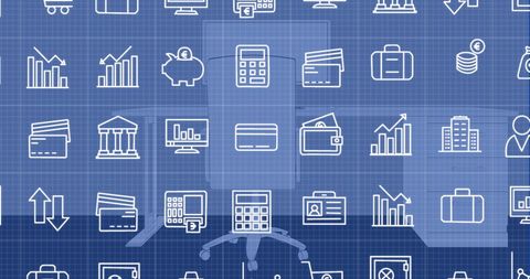 Digital Interface Icons Over Business Desk Setup - Download Free Stock Images Pikwizard.com
