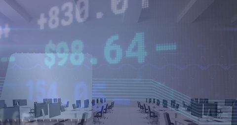 Modern Office with Financial Data and Digital Interface Overlay - Download Free Stock Images Pikwizard.com