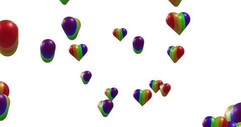 Floating Multicolor Rainbow Hearts on White Background
