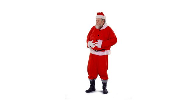 Man in Santa Claus Costume Holding Stomach, Standing Isolated on White Background - Download Free Stock Images Pikwizard.com