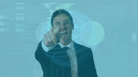 Smiling Businessman Amidst Futuristic Data Overlay