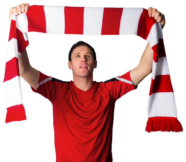 Transparent Excited Football Fan in Red Holding Team Scarf - Download Free Stock Videos Pikwizard.com