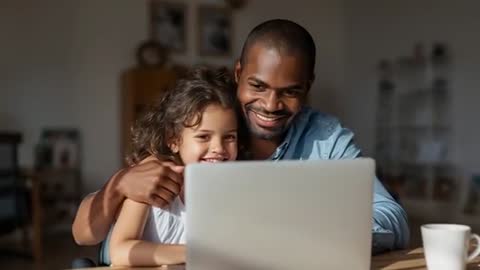 Father and Daughter Connecting Through Laptop Interactions