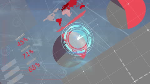 Futuristic Data Visualization with Digital Clock and Global Map