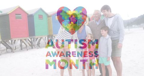 Vibrant Family at Beach Celebrating Autism Awareness Month