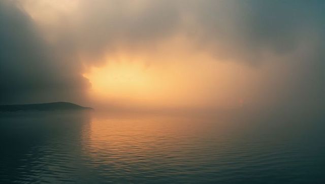 Golden sunlight breaks through clouds over serene sea