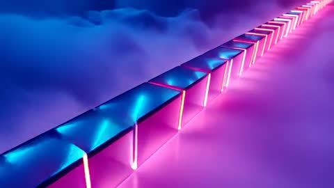 Cyberpunk Glide Over Neon Cubes and Infinite Horizon