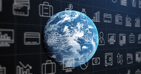 Digital Icons Surrounding Rotating Earth Animation