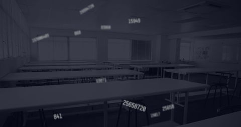 Empty Classroom with Floating Digital Numbers Symbolizing Technology - Download Free Stock Images Pikwizard.com