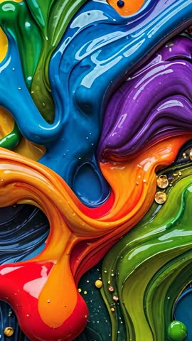 Vertical paint ribbons pulsing and merging in vivid fluid art color study