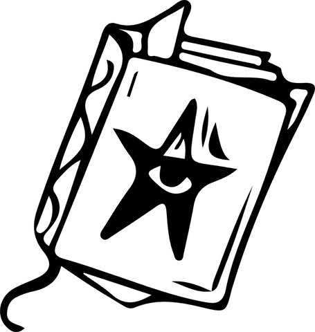 Minimalist book icon with star emblem in black on transparent background