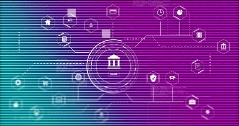 Digital banking network visualizing data security and connectivity