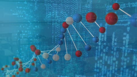 DNA Helix Animation on Blue Scientific Data Overlay