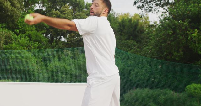 Young Athlete Throwing Tennis Ball on Outdoor Court - Download Free Stock Images Pikwizard.com