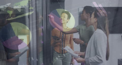 Diverse Business Team Analyzing Data with Digital Graphics Overlay