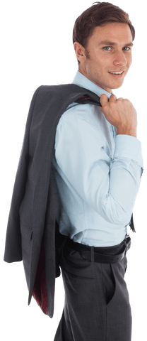 Transparent Businessman Holding Jacket Chic Smile
