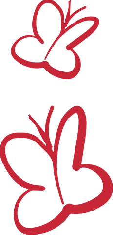 Abstract red butterflies on transparent background, minimalist art