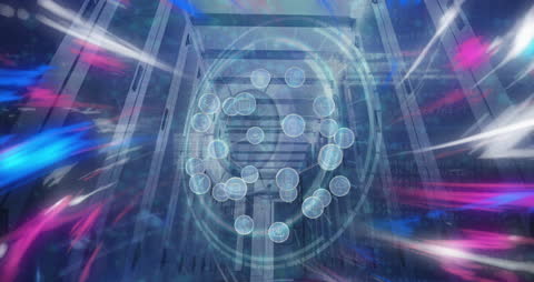 Futuristic Digital Interface in Data Center with Holographic Icons