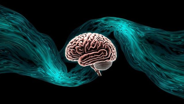 Futuristic 3D Brain with Swirling Turquoise Fluid