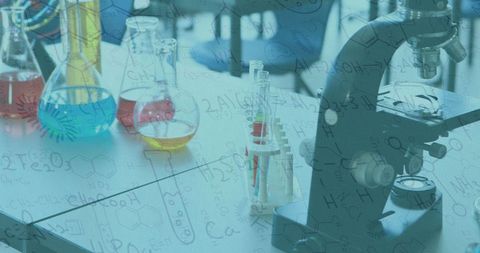 Chemical Lab Tools with Chemical Formulas Overlay