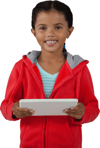 Smiling Young Girl Holding White Tablet on Transparent Background - Download Free Stock Videos Pikwizard.com