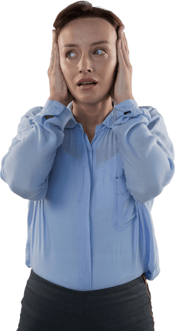 transparent business woman covering ears wearing light blue blouse - Download Free Stock Videos Pikwizard.com
