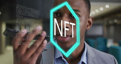 Businessman engaging with advanced digital technology on nfts