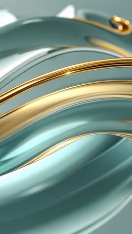 Looping Teal and Gold Metallic Ribbons Vertical Motion Graphics for Futuristic Backgrounds