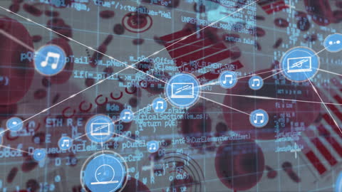 Digital Network of Data Connections Over Virus Animation