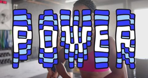 Women training strong with bold power graphic overlay in gym duo fitness empowerment