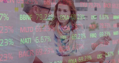 Business Discussion with Transparent Financial Data Overlay