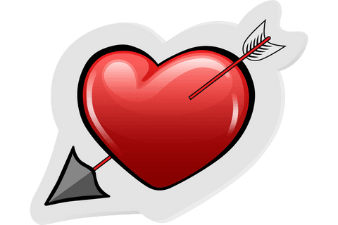 Cupid's hit red heart with classic arrow on transparent background
