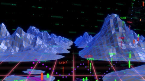 Futuristic Digital Landscape with Dynamic Data Grid