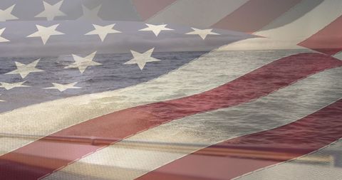 American Flag Overlaid on Ocean View from Boat