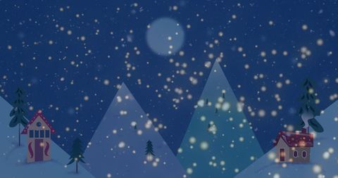 Festive Winter Wonderland with Snowfall and Moonlight Glow